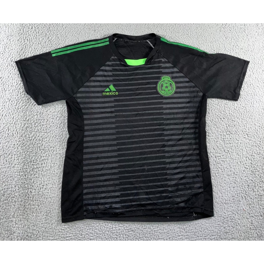 Adidas Soccer Jersey Men L Mexico National Team Black Green Striped Training